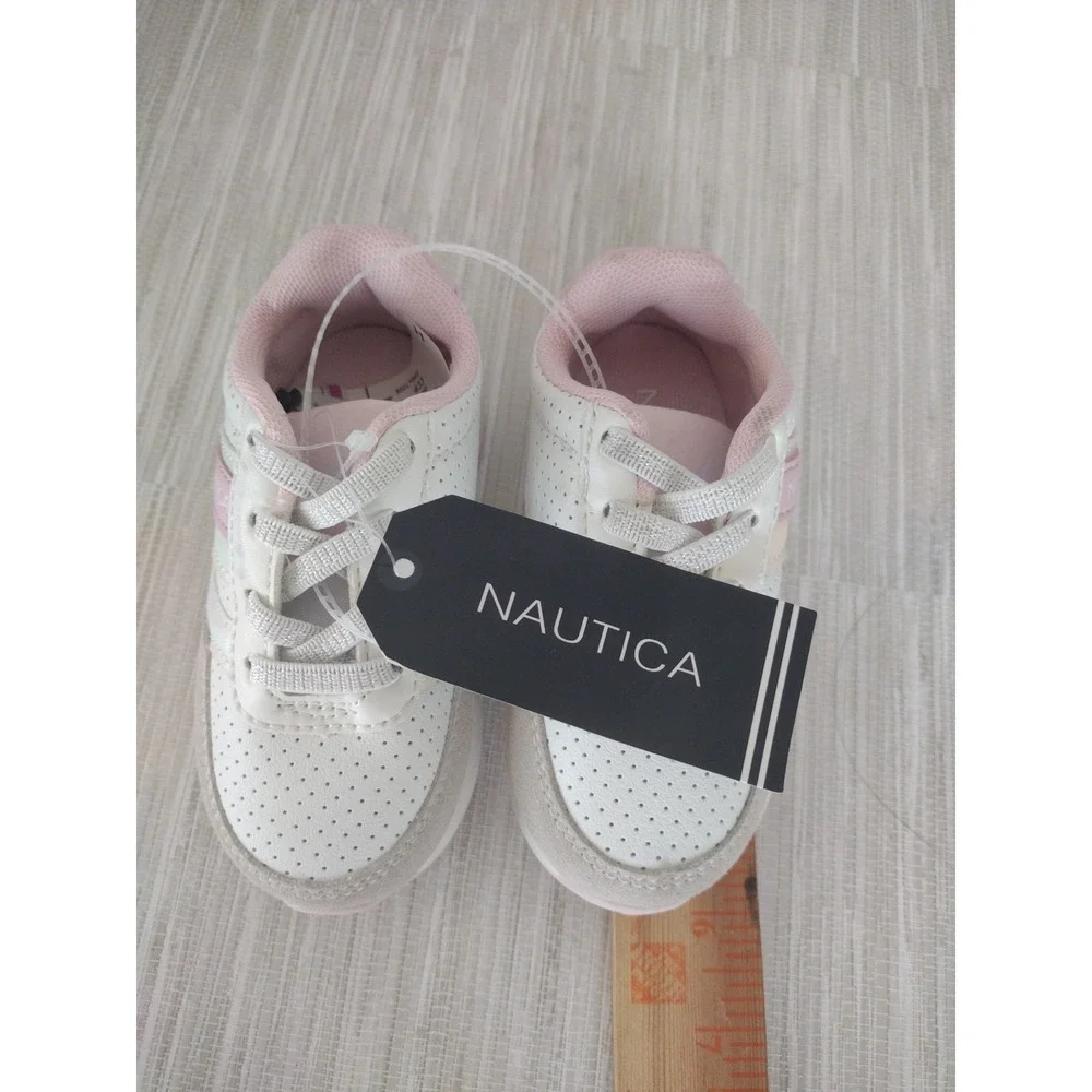Náutica Sneakers Girl 5 Pink White Gray Low Top Runout Girls‎ Elastic Laces